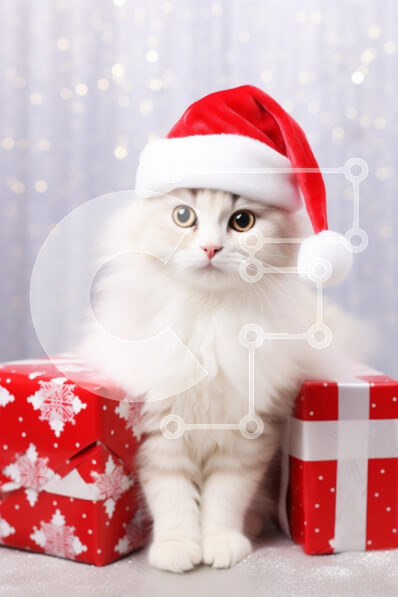 Σετ των 2 Intra Συλλεκτικό Ξύλινο Παζλ Plywood  4mm - Αφράτη γάτα με καπέλο Άγιου Βασίλη με χριστουγεννιάτικα δώρα Σε Ξύλινο Κουτί - Διαστάσεις: 10x10 cm – 25 κομμάτια