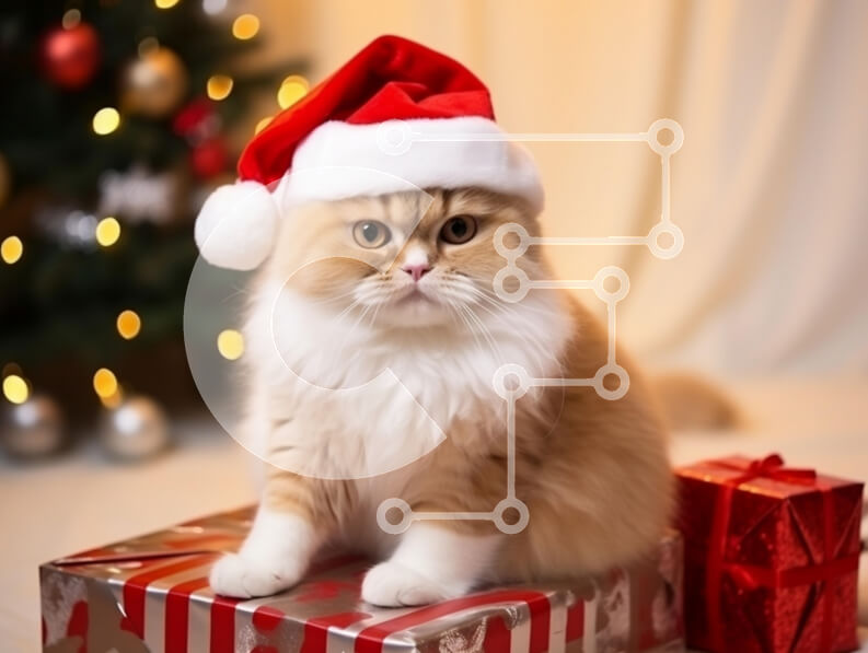 Σετ των 2 Intra Συλλεκτικό Ξύλινο Παζλ Plywood  4mm - Αφράτη γάτα με καπέλο Άγιου Βασίλη με χριστουγεννιάτικα δώρα Σε Ξύλινο Κουτί - Διαστάσεις: 10x10 cm – 25 κομμάτια