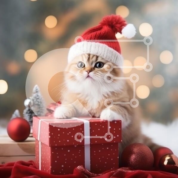Intra Συλλεκτικό Ξύλινο Παζλ Plywood  4mm - Χαριτωμένη χριστουγεννιάτικη γάτα με καπέλο Άγιου Βασίλη Σε Ξύλινο Κουτί - Διαστάσεις: 10x10 cm – 25 κομμάτια