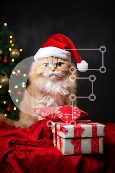 Σετ των 2 Intra Συλλεκτικό Ξύλινο Παζλ Plywood  4mm - Γάτα με καπέλο Άγιου Βασίλη με χριστουγεννιάτικα στολίδια Σε Ξύλινο Κουτί - Διαστάσεις: 10x10 cm – 25 κομμάτια