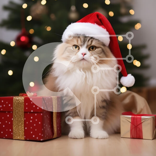 Intra Συλλεκτικό Ξύλινο Παζλ Plywood  4mm - Εορταστική γάτα με χριστουγεννιάτικα δώρα Σε Ξύλινο Κουτί - Διαστάσεις: 10x10 cm – 25 κομμάτια