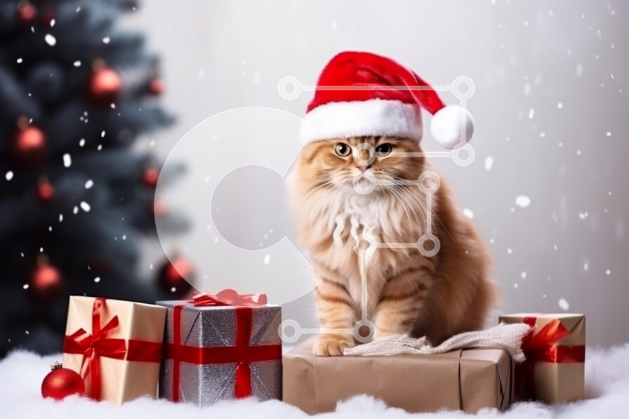 Σετ των 2 Intra Συλλεκτικό Ξύλινο Παζλ Plywood  4mm - Χριστουγεννιάτικη γάτα με δώρα Σε Ξύλινο Κουτί - Διαστάσεις: 10x10 cm – 25 κομμάτια