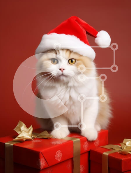 Σετ των 2 Intra Συλλεκτικό Ξύλινο Παζλ Plywood  4mm - Αφράτη γάτα με καπέλο Άγιου Βασίλη σε κουτιά δώρων Σε Ξύλινο Κουτί - Διαστάσεις: 10x10 cm – 25 κομμάτια