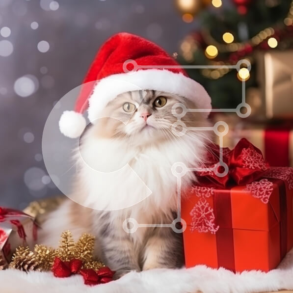 Intra Συλλεκτικό Ξύλινο Παζλ Plywood  4mm - Εορταστική γάτα με καπέλο Άγιου Βασίλη Σε Ξύλινο Κουτί - Διαστάσεις: 10x10 cm – 25 κομμάτια