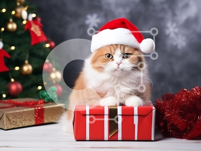 Σετ των 2 Intra Συλλεκτικό Ξύλινο Παζλ Plywood  4mm - Εορταστική γάτα στο κουτί δώρου Χριστουγέννων Σε Ξύλινο Κουτί - Διαστάσεις: 10x10 cm – 25 κομμάτια