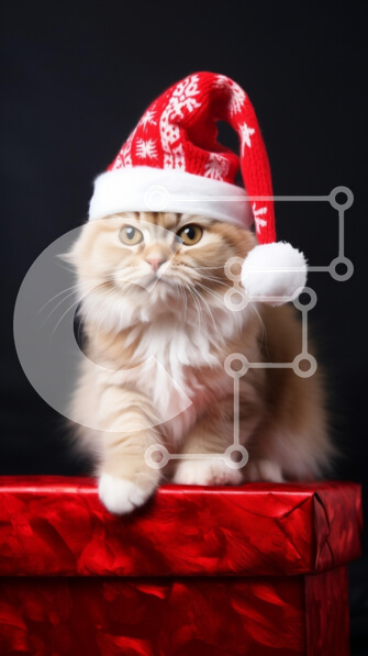 Σετ των 2 Intra Συλλεκτικό Ξύλινο Παζλ Plywood  4mm - Γάτα με καπέλο Άγιου Βασίλη σε κόκκινο κουτί δώρου Σε Ξύλινο Κουτί - Διαστάσεις: 10x10 cm – 25 κομμάτια