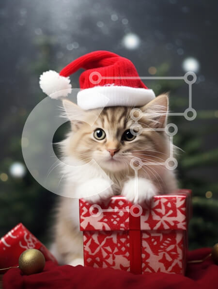 Σετ των 2 Intra Συλλεκτικό Ξύλινο Παζλ Plywood  4mm - Γιορτινή γάτα με δώρο Χριστουγέννων Σε Ξύλινο Κουτί - Διαστάσεις: 10x10 cm – 25 κομμάτια