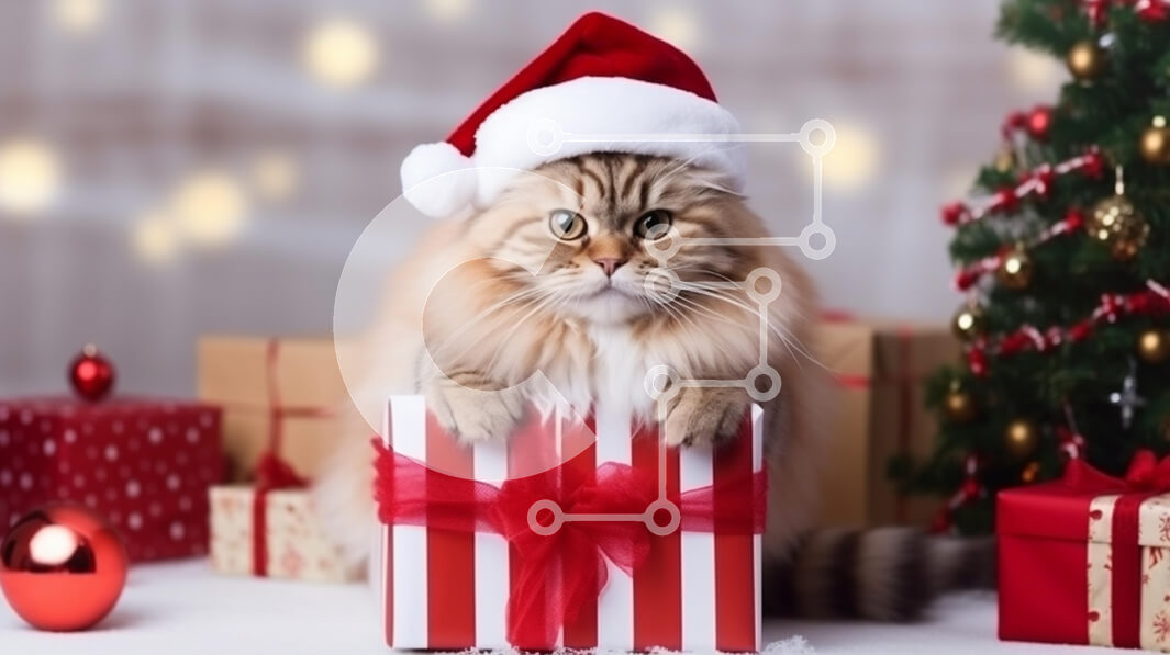 Σετ των 2 Intra Συλλεκτικό Ξύλινο Παζλ Plywood  4mm - Γιορτινή γάτα με καπέλο Άγιου Βασίλη και Χριστουγεννιάτικα στολίδια Σε Ξύλινο Κουτί - Διαστάσεις: 10x10 cm – 25 κομμάτια