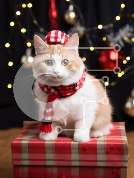 Σετ των 2 Intra Συλλεκτικό Ξύλινο Παζλ Plywood  4mm - Γιορτινή γάτα με κουτί δώρου Σε Ξύλινο Κουτί - Διαστάσεις: 10x10 cm – 25 κομμάτια