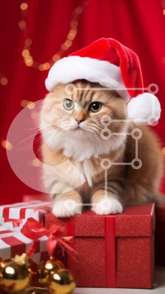 Σετ των 2 Intra Συλλεκτικό Ξύλινο Παζλ Plywood  4mm - Γιορτινή γάτα με καπέλο Άγιου Βασίλη σε συσκευασία δώρου Σε Ξύλινο Κουτί - Διαστάσεις: 10x10 cm – 25 κομμάτια