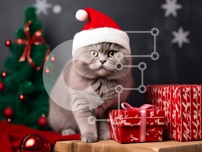 Σετ των 2 Intra Συλλεκτικό Ξύλινο Παζλ Plywood  4mm - Γκρι γάτα σε Χριστουγεννιάτικο σκηνικό με δώρα Σε Ξύλινο Κουτί - Διαστάσεις: 10x10 cm – 25 κομμάτια