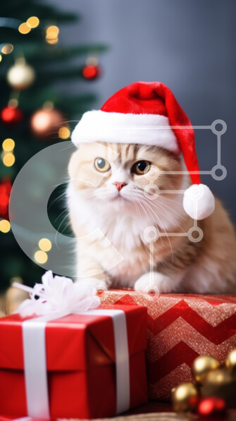 Σετ των 2 Intra Συλλεκτικό Ξύλινο Παζλ Plywood  4mm - Γιορτινή γάτα με καπέλο Άγιου Βασίλη Σε Ξύλινο Κουτί - Διαστάσεις: 10x10 cm – 25 κομμάτια