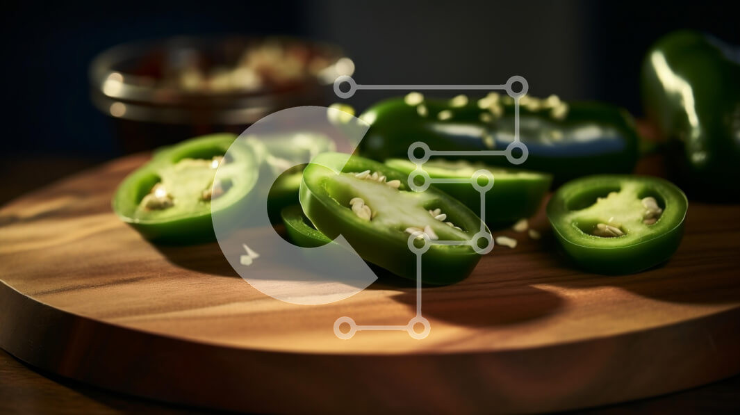 Σετ των 2 Intra Συλλεκτικό Ξύλινο Παζλ Plywood  4mm - Φρεσκοκομμένες πιπεριές Jalapeo σε ξύλινο ξύλο κοπής Σε Ξύλινο Κουτί - Διαστάσεις: 10x10 cm – 25 κομμάτια