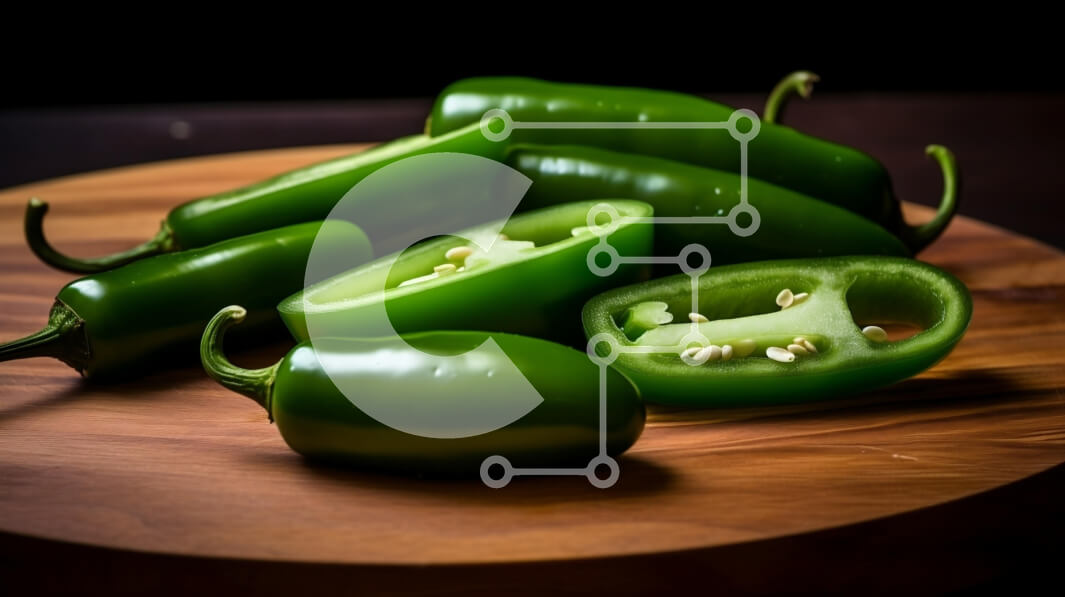 Σετ των 2 Intra Συλλεκτικό Ξύλινο Παζλ Plywood  4mm - Φρέσκες πιπεριές Jalapeo σε ξύλινο ξύλο κοπής Σε Ξύλινο Κουτί - Διαστάσεις: 10x10 cm – 25 κομμάτια