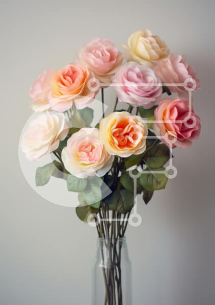 Intra Συλλεκτικό Ξύλινο Παζλ Plywood  4mm - Παστέλ τριαντάφυλλο μπουκέτο σε διαφανές γυάλινο βάζο Σε Ξύλινο Κουτί - Διαστάσεις Puzzle: 10x10 cm – 25 κομμάτια