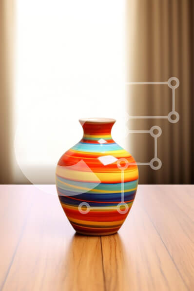 Intra Συλλεκτικό Ξύλινο Παζλ Plywood  4mm - Πολύχρωμο ριγέ βάζο σε ένα ξύλινο τραπέζι Σε Ξύλινο Κουτί - Διαστάσεις: 10x10 cm – 25 κομμάτια