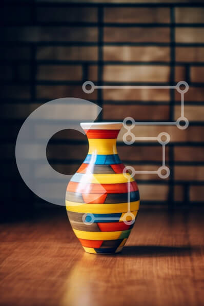 Intra Συλλεκτικό Ξύλινο Παζλ Plywood  4mm - Πολύχρωμο γεωμετρικό βάζο σε ξύλινη επιφάνεια Σε Ξύλινο Κουτί - Διαστάσεις: 10x10 cm – 25 κομμάτια