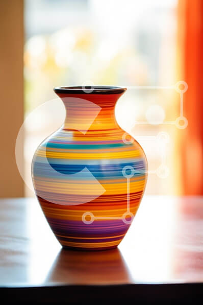 Intra Συλλεκτικό Ξύλινο Παζλ Plywood  4mm - Πολύχρωμο ριγέ βάζο σε ξύλινο τραπέζι Σε Ξύλινο Κουτί - Διαστάσεις: 10x10 cm – 25 κομμάτια