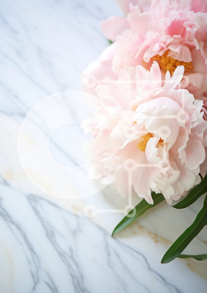 Intra Συλλεκτικό Ξύλινο Παζλ Plywood  4mm - Κομψές ροζ παιώνιες σε μαρμάρινη επιφάνεια Σε Ξύλινο Κουτί - Διαστάσεις Puzzle: 10x10 cm – 25 κομμάτια