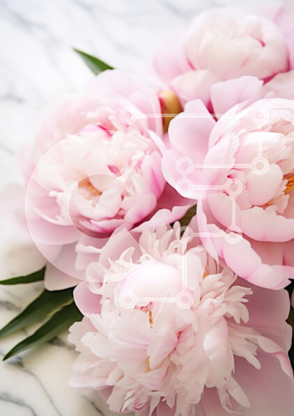 Intra Συλλεκτικό Ξύλινο Παζλ Plywood  4mm - Κομψή διάταξη με ροζ παιώνιες σε μαρμάρινο φόντο Σε Ξύλινο Κουτί - Διαστάσεις Puzzle: 10x10 cm – 25 κομμάτια