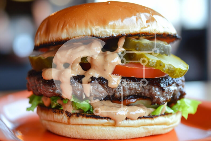 Σετ των 2 Intra Συλλεκτικό Ξύλινο Παζλ Plywood  4mm - Νόστιμο χάμπουργκερ σε πορτοκαλί πιάτο Σε Ξύλινο Κουτί - Διαστάσεις: 10x10 cm – 25 κομμάτια