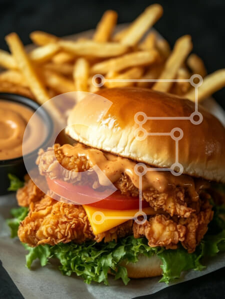 Σετ των 2 Intra Συλλεκτικό Ξύλινο Παζλ Plywood  4mm - Νόστιμο σάντουιτς κοτόπουλου με τηγανιτές πατάτες Σε Ξύλινο Κουτί - Διαστάσεις: 10x10 cm – 25 κομμάτια