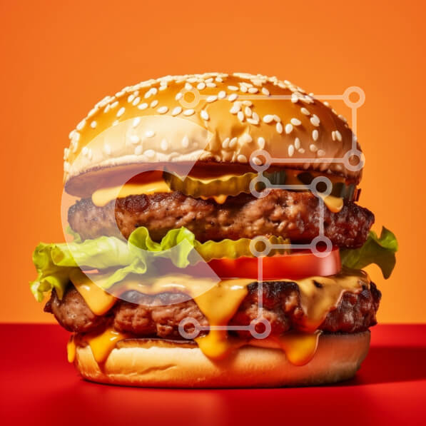 Σετ των 2 Intra Συλλεκτικό Ξύλινο Παζλ Plywood  4mm - Νόστιμο Cheeseburger δύο μπουκιών σε πορτοκαλί φόντο Σε Ξύλινο Κουτί - Διαστάσεις: 10x10 cm – 25 κομμάτια