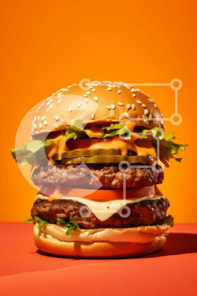 Σετ των 2 Intra Συλλεκτικό Ξύλινο Παζλ Plywood  4mm - Νόστιμο διπλό Cheeseburger σε φόντο πορτοκαλί Σε Ξύλινο Κουτί - Διαστάσεις: 10x10 cm – 25 κομμάτια