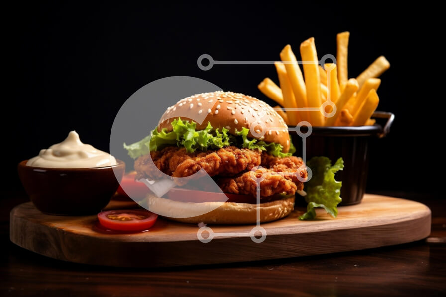 Σετ των 2 Intra Συλλεκτικό Ξύλινο Παζλ Plywood  4mm - Νόστιμο μπιφτέκι κοτόπουλου με τηγανιτές πατάτες Σε Ξύλινο Κουτί - Διαστάσεις: 10x10 cm – 25 κομμάτια