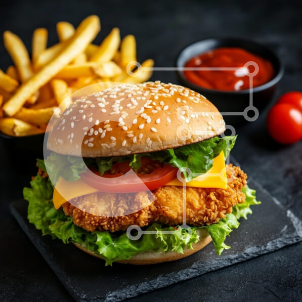 Σετ των 2 Intra Συλλεκτικό Ξύλινο Παζλ Plywood  4mm - Τραγανό μπιφτέκι κοτόπουλου με πατάτες τηγανιτές και κέτσαπ Σε Ξύλινο Κουτί - Διαστάσεις: 10x10 cm – 25 κομμάτια