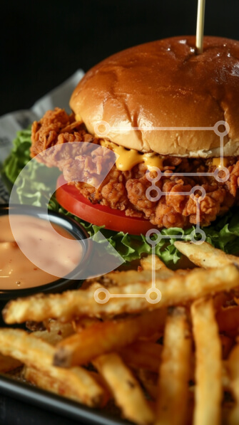 Intra Συλλεκτικό Ξύλινο Παζλ Plywood  4mm - Σάντουιτς με τηγανητό κοτόπουλο με πατάτες Σε Ξύλινο Κουτί - Διαστάσεις: 10x10 cm – 25 κομμάτια