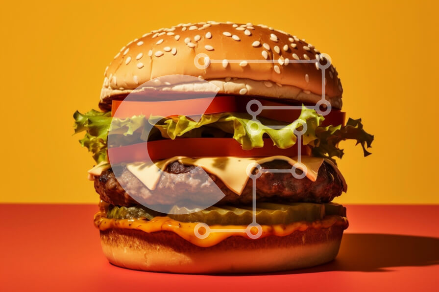 Σετ των 2 Intra Συλλεκτικό Ξύλινο Παζλ Plywood  4mm - Νόστιμο χάμπουργκερ σε πολύχρωμο φόντο Σε Ξύλινο Κουτί - Διαστάσεις: 10x10 cm – 25 κομμάτια