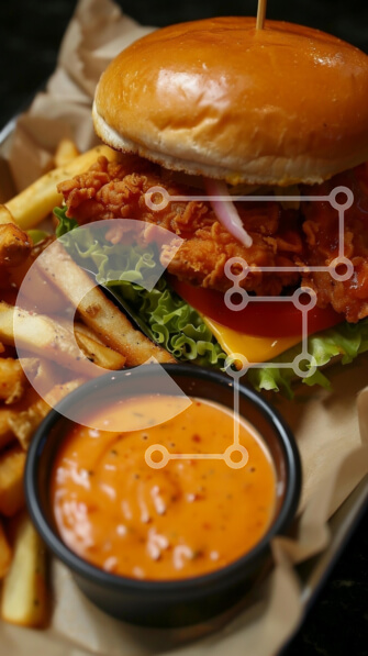 Intra Συλλεκτικό Ξύλινο Παζλ Plywood  4mm - Σάντουιτς με τηγανητό κοτόπουλο με πατάτες και σάλτσα Σε Ξύλινο Κουτί - Διαστάσεις: 10x10 cm – 25 κομμάτια