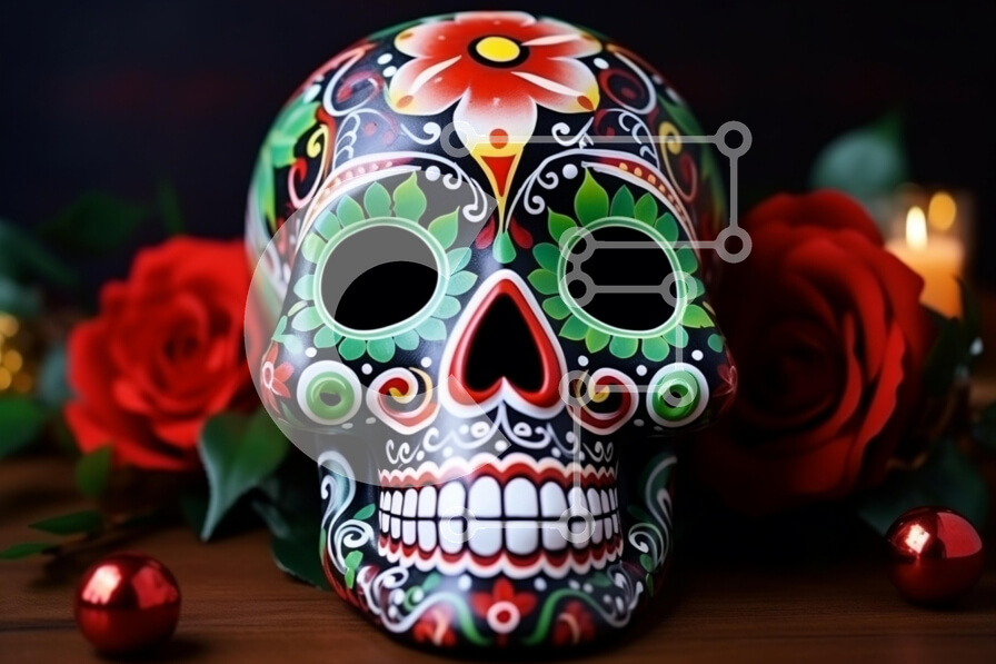 Intra Συλλεκτικό Ξύλινο Παζλ Plywood  4mm - Πολύχρωμη Ημέρα του νεκρού κρανίου με τριαντάφυλλα Σε Ξύλινο Κουτί - Διαστάσεις: 10x10 cm – 25 κομμάτια