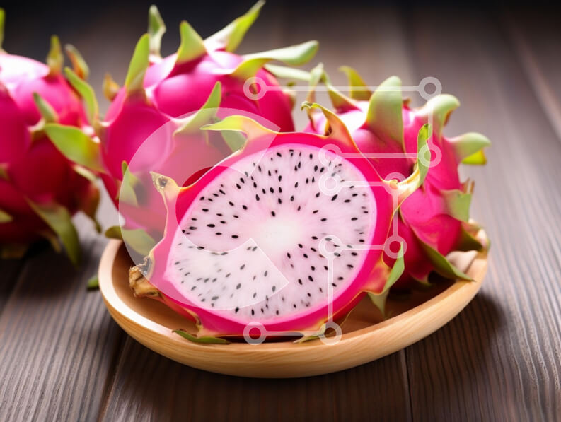 Σετ των 2 Intra Συλλεκτικό Ξύλινο Παζλ Plywood  4mm - Φρέσκα φρούτα δράκου σε ξύλινο πιάτο Σε Ξύλινο Κουτί - Διαστάσεις: 10x10 cm – 25 κομμάτια