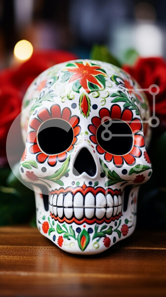 Intra Συλλεκτικό Ξύλινο Παζλ Plywood  4mm - Πολύχρωμο κρανίο ζάχαρης με τριαντάφυλλα Σε Ξύλινο Κουτί - Διαστάσεις: 10x10 cm – 25 κομμάτια