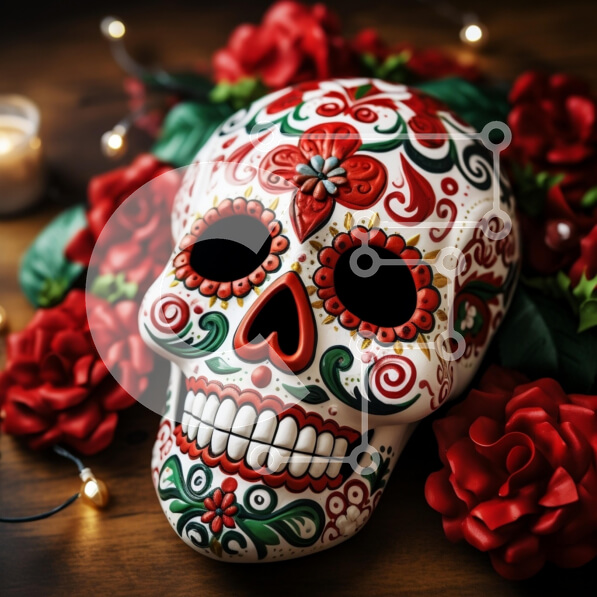 Intra Συλλεκτικό Ξύλινο Παζλ Plywood  4mm - Διακοσμημένο Sugar Skull για την Ημέρα των Νεκρών Σε Ξύλινο Κουτί - Διαστάσεις: 10x10 cm – 25 κομμάτια