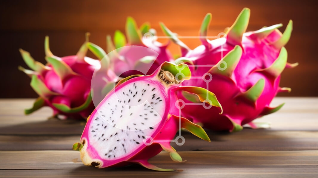 Σετ των 2 Intra Συλλεκτικό Ξύλινο Παζλ Plywood  4mm - Φρούτα δράκου σε φέτες σε ξύλινη επιφάνεια Σε Ξύλινο Κουτί - Διαστάσεις: 10x10 cm – 25 κομμάτια