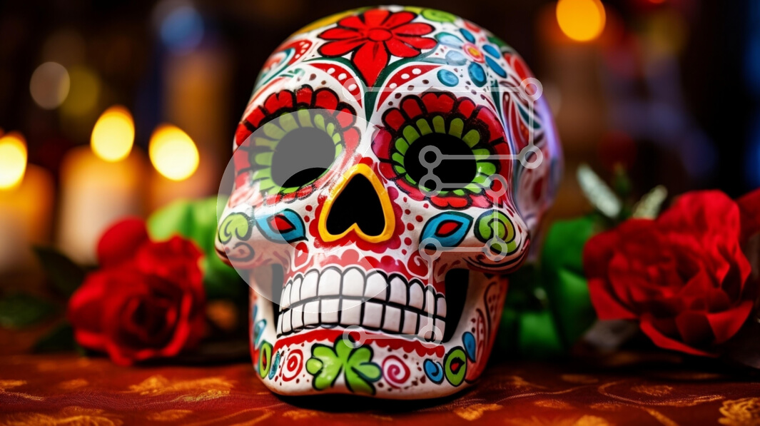 Intra Συλλεκτικό Ξύλινο Παζλ Plywood  4mm - Δονούμενο Sugar Skull για την Ημέρα των Νεκρών Σε Ξύλινο Κουτί - Διαστάσεις: 10x10 cm – 25 κομμάτια