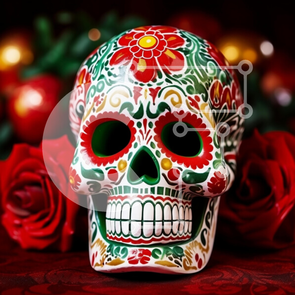 Intra Συλλεκτικό Ξύλινο Παζλ Plywood  4mm - Διακοσμητικό Sugar Skull για την Ημέρα των Νεκρών Σε Ξύλινο Κουτί - Διαστάσεις: 10x10 cm – 25 κομμάτια