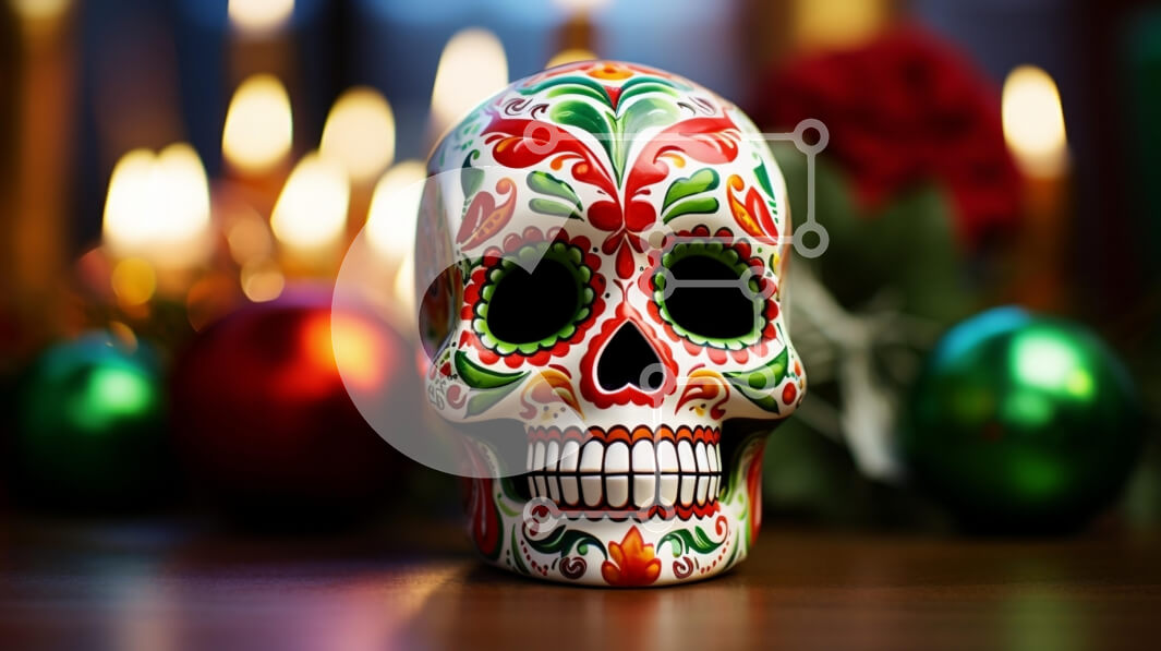 Intra Συλλεκτικό Ξύλινο Παζλ Plywood  4mm - Πολύχρωμη ημέρα του νεκρού κρανίου με κεριά και στολίδια Σε Ξύλινο Κουτί - Διαστάσεις: 10x10 cm – 25 κομμάτια