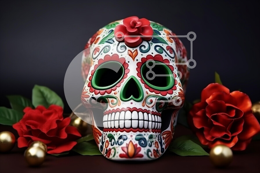 Intra Συλλεκτικό Ξύλινο Παζλ Plywood  4mm - Πολύχρωμο Sugar Skull διακοσμημένο για την Ημέρα των Νεκρών Σε Ξύλινο Κουτί - Διαστάσεις: 10x10 cm – 25 κομμάτια