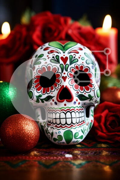 Intra Συλλεκτικό Ξύλινο Παζλ Plywood  4mm - Πολύχρωμο Sugar Skull για τον εορτασμό της Ημέρας των Νεκρών Σε Ξύλινο Κουτί - Διαστάσεις: 10x10 cm – 25 κομμάτια