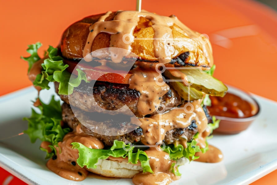 Σετ των 2 Intra Συλλεκτικό Ξύλινο Παζλ Plywood  4mm - Νόστιμο Triple Patty Burger με σάλτσα Σε Ξύλινο Κουτί - Διαστάσεις: 10x10 cm – 25 κομμάτια