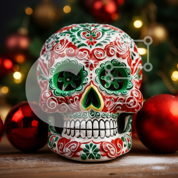 Intra Συλλεκτικό Ξύλινο Παζλ Plywood  4mm - Πολύχρωμο Sugar Skull με εορταστικά στολίδια Σε Ξύλινο Κουτί - Διαστάσεις: 10x10 cm – 25 κομμάτια