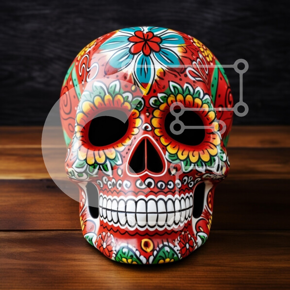 Intra Συλλεκτικό Ξύλινο Παζλ Plywood  4mm - Πολύχρωμη διακόσμηση κρανίου για την ημέρα των νεκρών Σε Ξύλινο Κουτί - Διαστάσεις: 10x10 cm – 25 κομμάτια