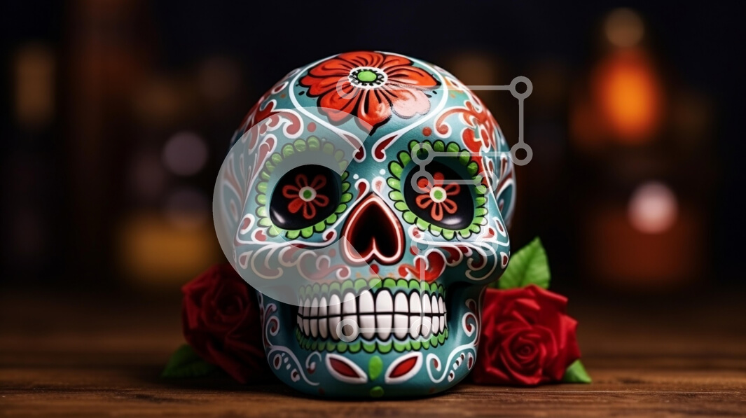 Intra Συλλεκτικό Ξύλινο Παζλ Plywood  4mm - Διακοσμητικό Sugar Skull για την Ημέρα των Νεκρών Σε Ξύλινο Κουτί - Διαστάσεις: 10x10 cm – 25 κομμάτια