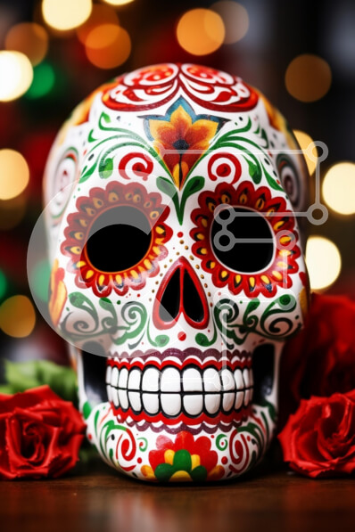 Intra Συλλεκτικό Ξύλινο Παζλ Plywood  4mm - Πολύχρωμο Sugar Skull για τον εορτασμό της Ημέρας των Νεκρών Σε Ξύλινο Κουτί - Διαστάσεις: 10x10 cm – 25 κομμάτια