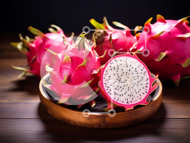 Σετ των 2 Intra Συλλεκτικό Ξύλινο Παζλ Plywood  4mm - Φρέσκα φρούτα δράκου σε ένα ξύλινο μπολ Σε Ξύλινο Κουτί - Διαστάσεις: 10x10 cm – 25 κομμάτια