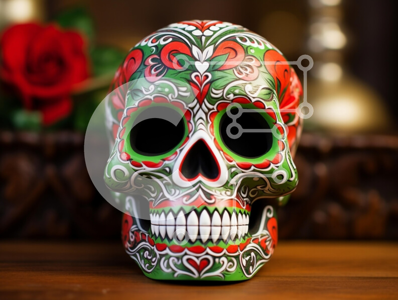 Intra Συλλεκτικό Ξύλινο Παζλ Plywood  4mm - Διακοσμητικό Sugar Skull με floral σχέδια Σε Ξύλινο Κουτί - Διαστάσεις: 10x10 cm – 25 κομμάτια